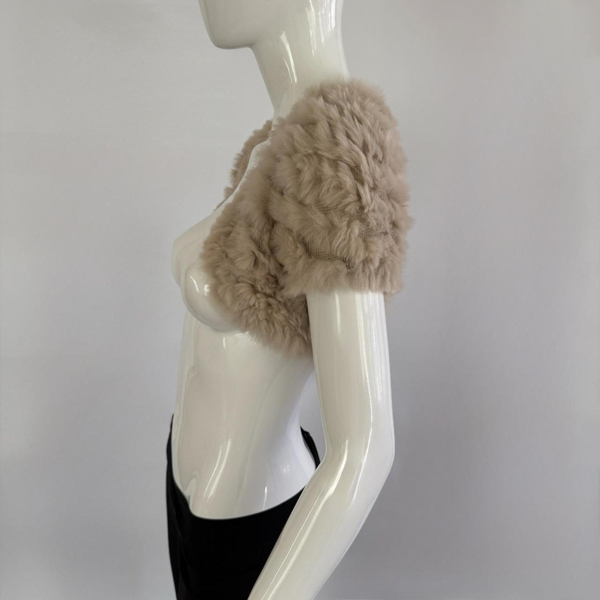 Genuine Rabbit Fur Japanese Vintage Tan Knitted Bolero Shrug