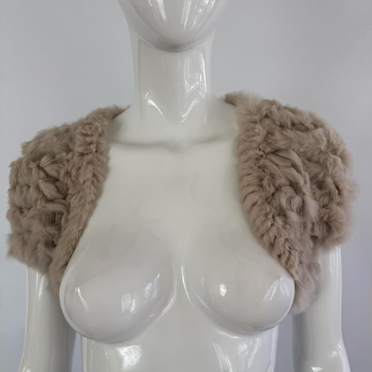 Genuine Rabbit Fur Japanese Vintage Tan Knitted Bolero Shrug