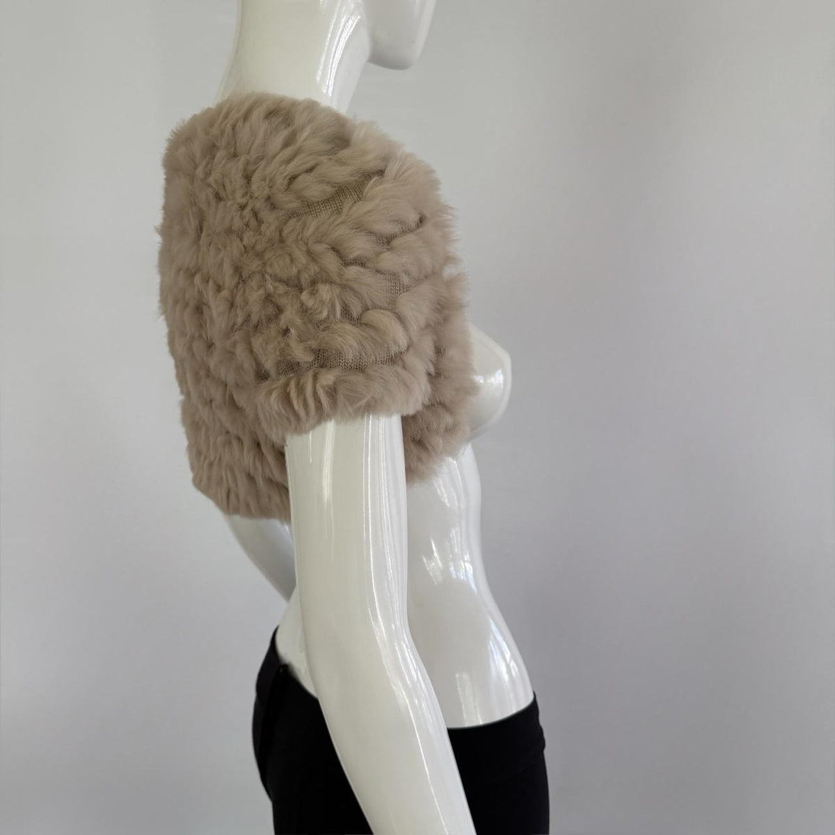 Genuine Rabbit Fur Japanese Vintage Tan Knitted Bolero Shrug
