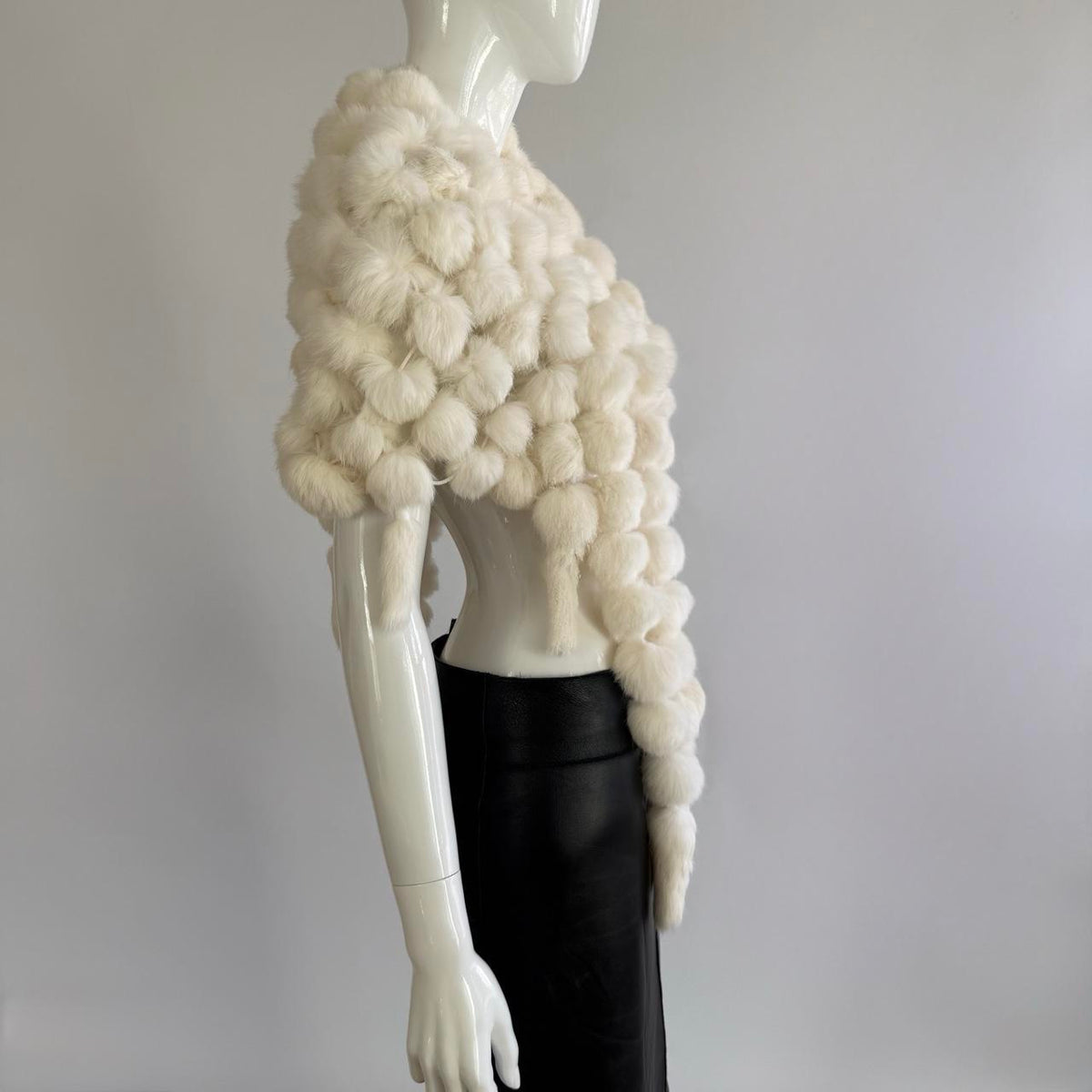 Genuine Rabbit Fur Vintage Cream Pom Pom Caplet