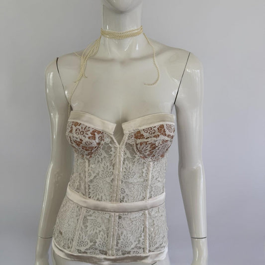 La Perla Vintage Sheer Floral Lace Bustier Corset Top