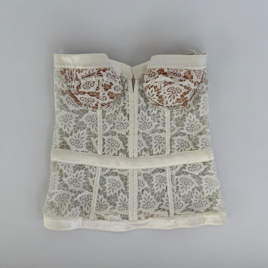 La Perla Vintage Sheer Floral Lace Bustier Corset Top