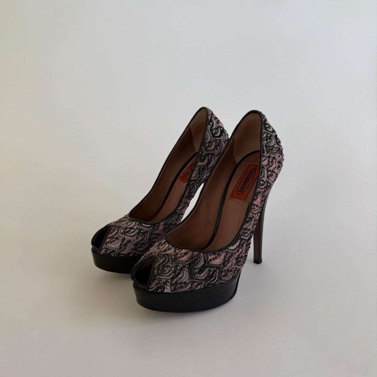 Missoni Vintage Paisley Peep Toe Platform Pumps