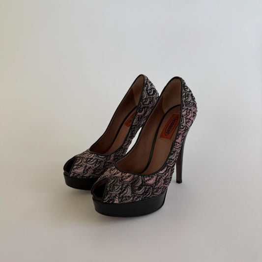 Missoni Vintage Paisley Peep Toe Platform Pumps