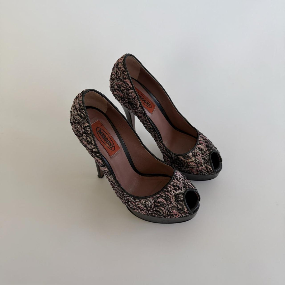 Missoni Vintage Paisley Peep Toe Platform Pumps