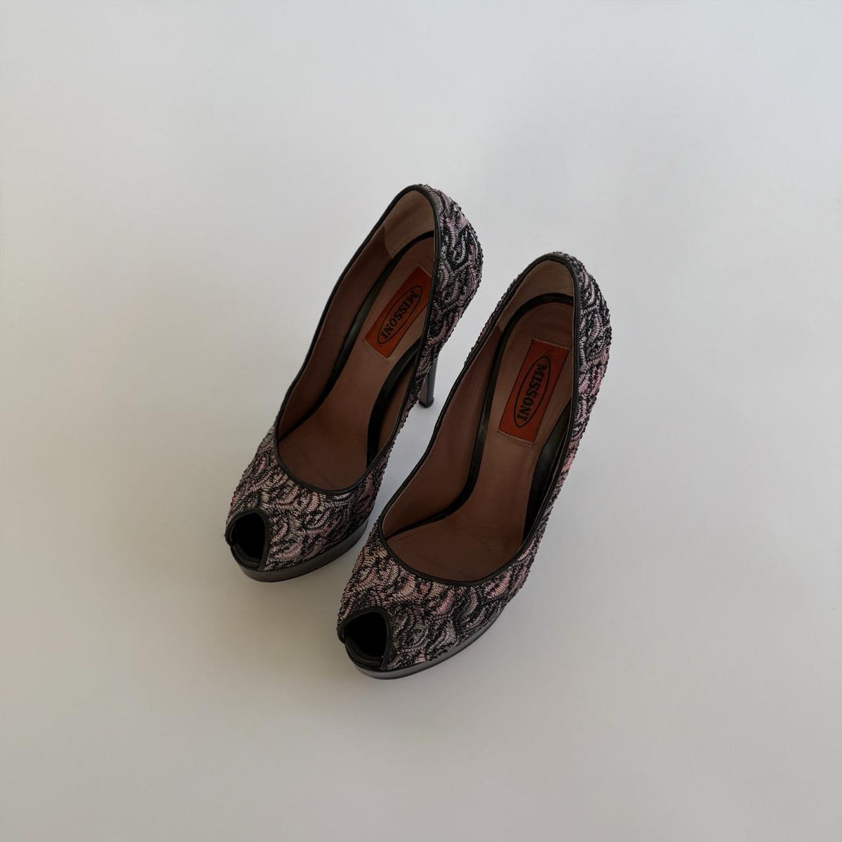 Missoni Vintage Paisley Peep Toe Platform Pumps