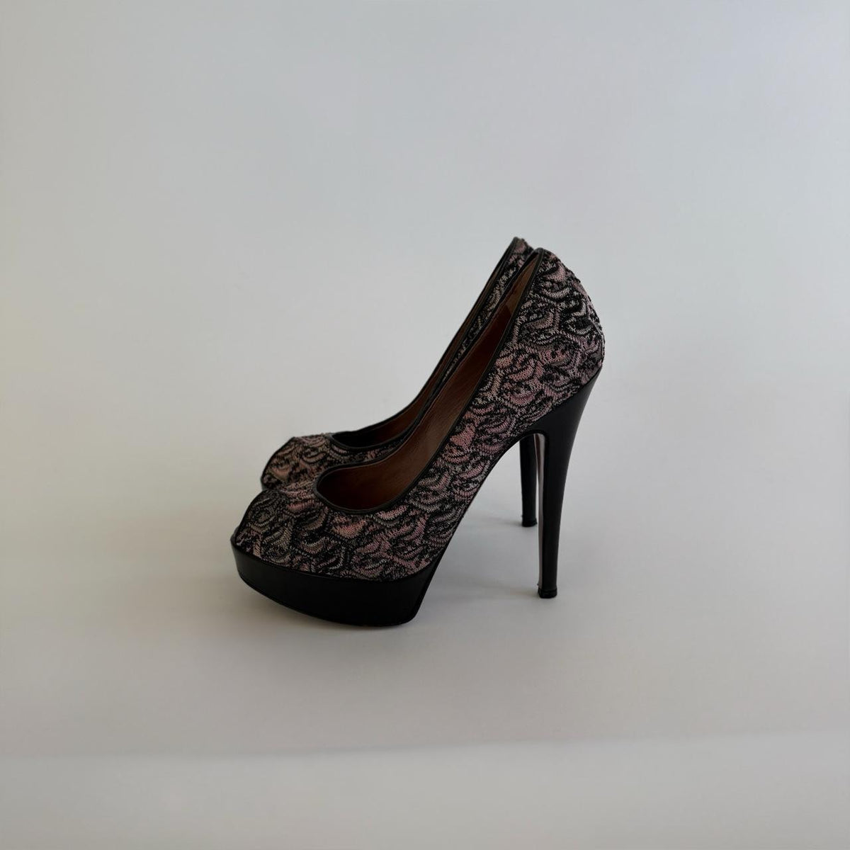Missoni Vintage Paisley Peep Toe Platform Pumps