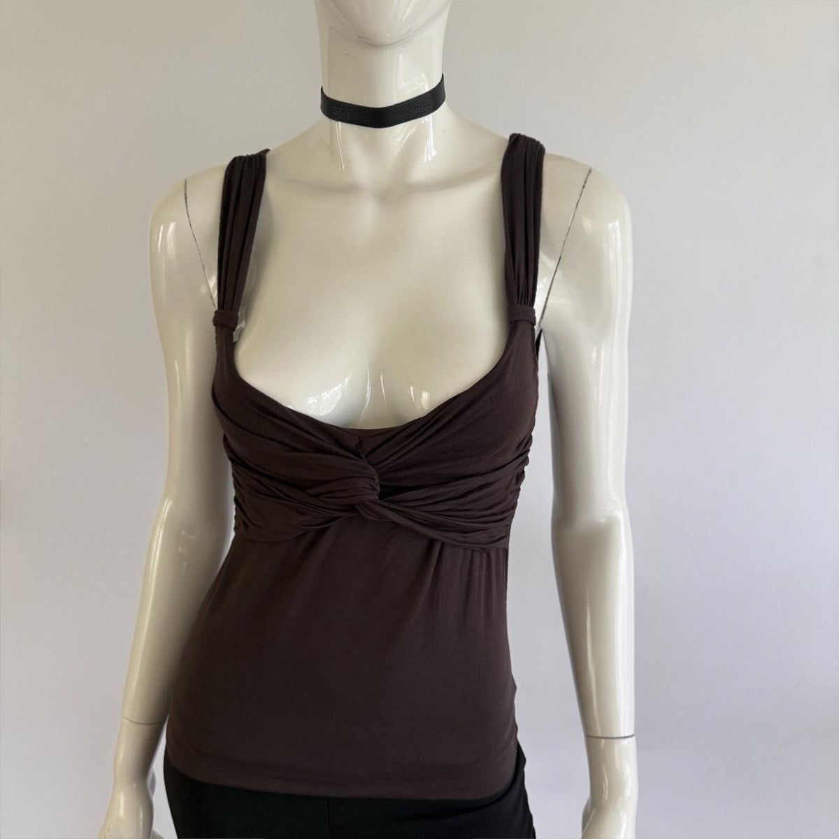 Moschino 1990s Archival Brown Ruched Twist Bust Tank Top