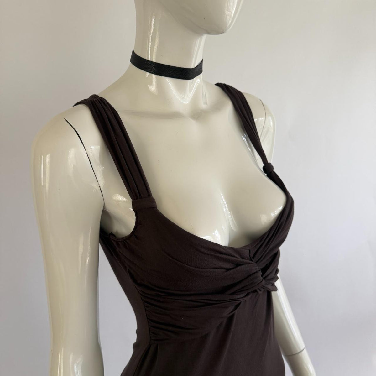 Moschino 1990s Archival Brown Ruched Twist Bust Tank Top