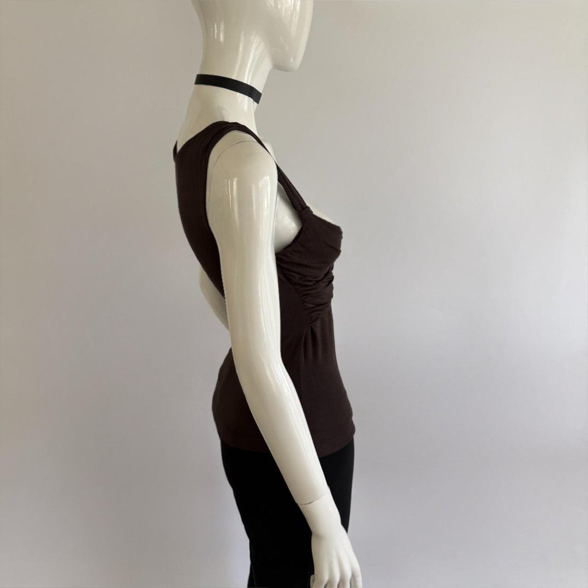 Moschino 1990s Archival Brown Ruched Twist Bust Tank Top