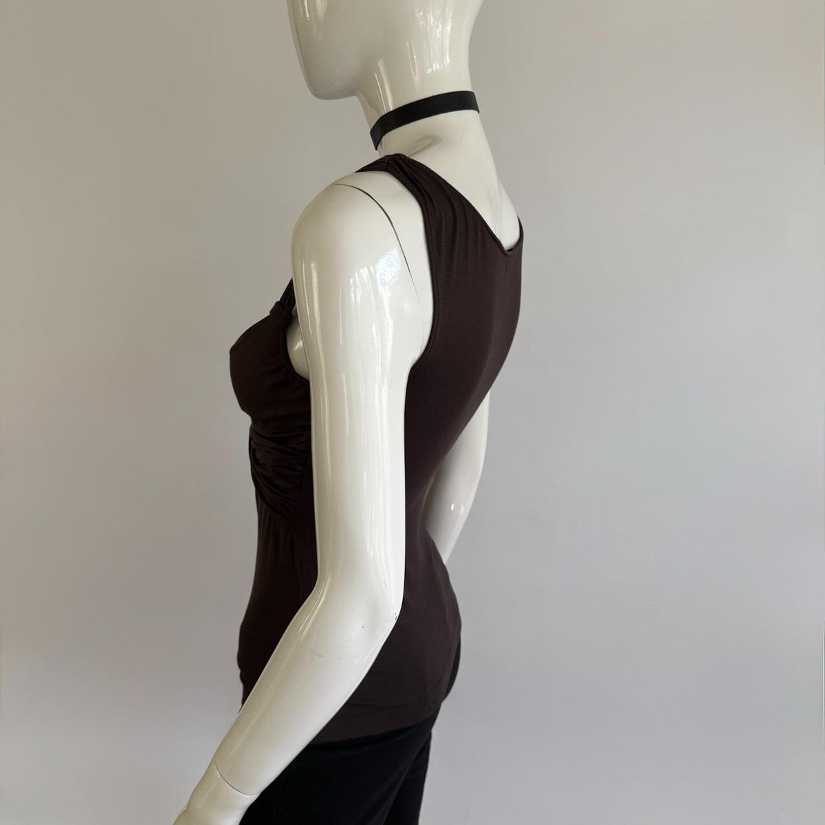 Moschino 1990s Archival Brown Ruched Twist Bust Tank Top
