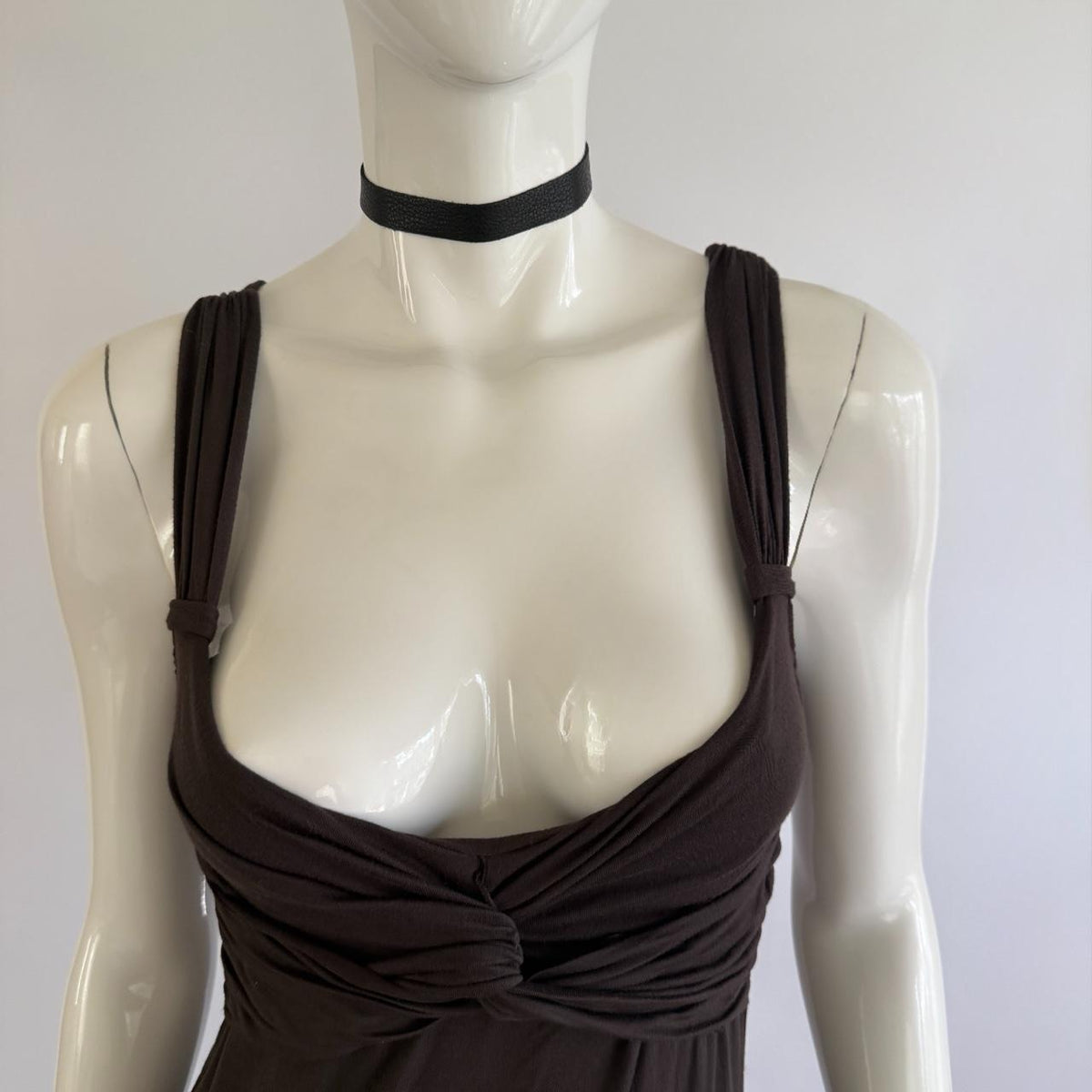 Moschino 1990s Archival Brown Ruched Twist Bust Tank Top