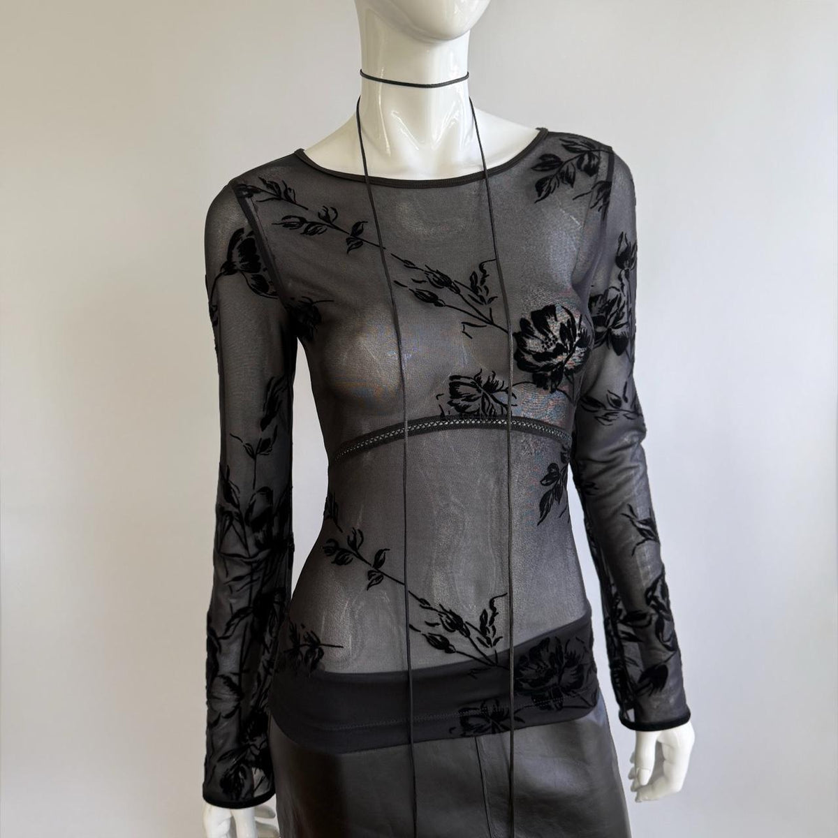 Plein Sud Vintage 90s Black Mesh Burnout Floral Top