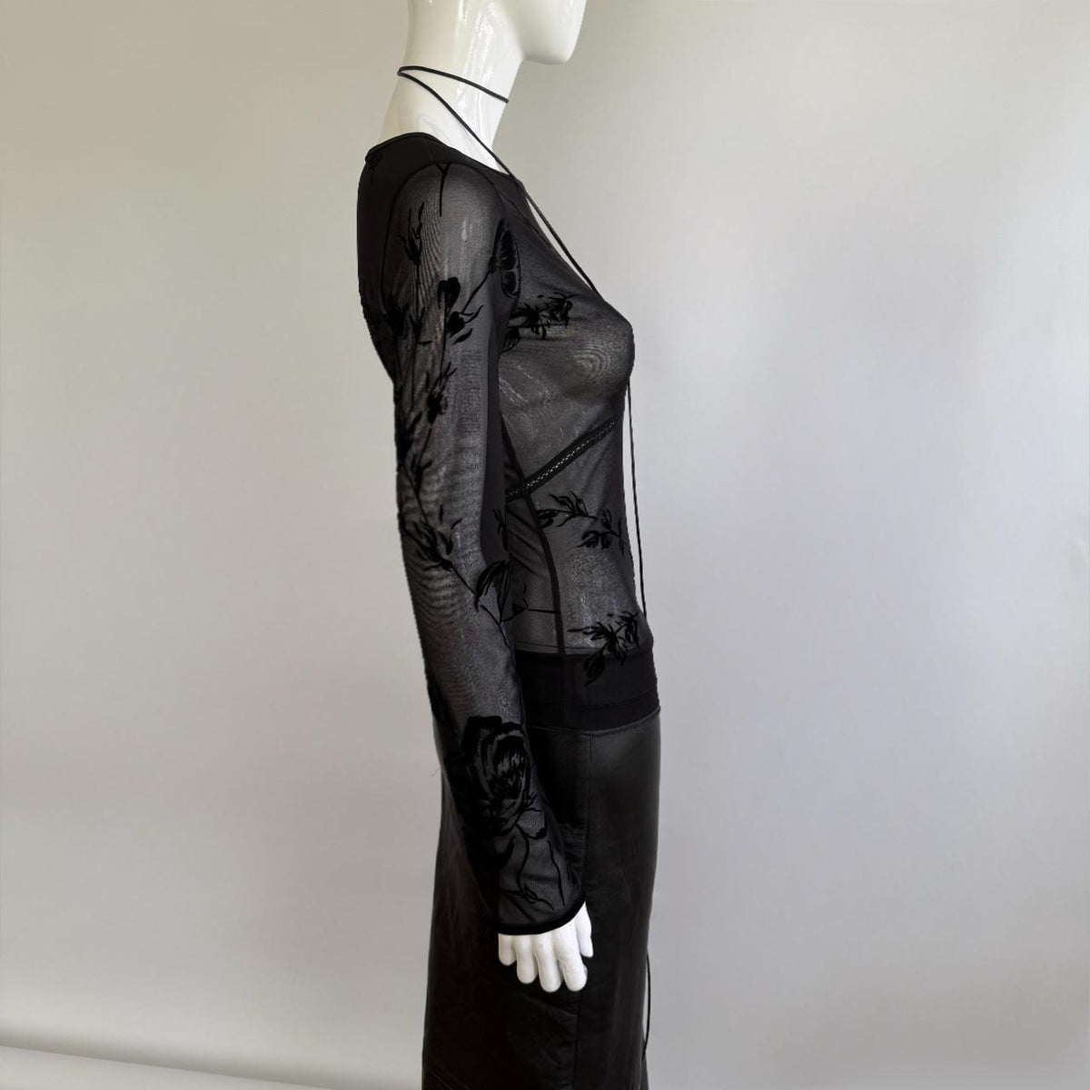 Plein Sud Vintage 90s Black Mesh Burnout Floral Top