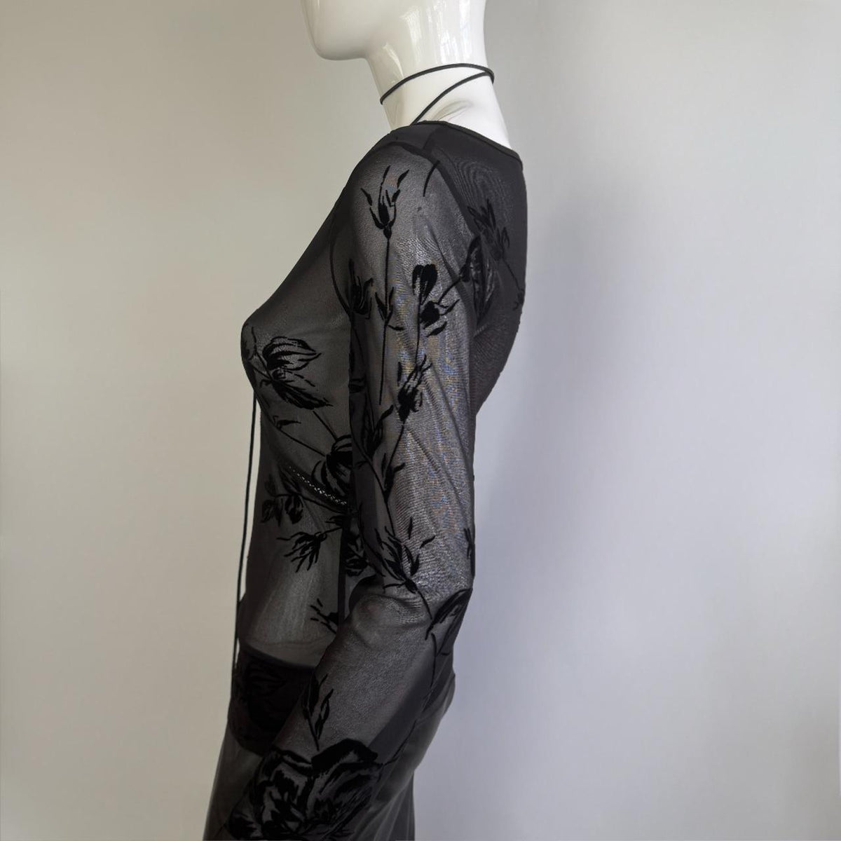 Plein Sud Vintage 90s Black Mesh Burnout Floral Top
