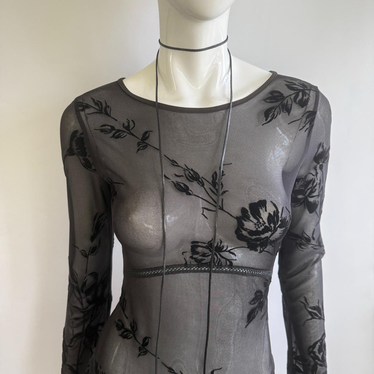 Plein Sud Vintage 90s Black Mesh Burnout Floral Top