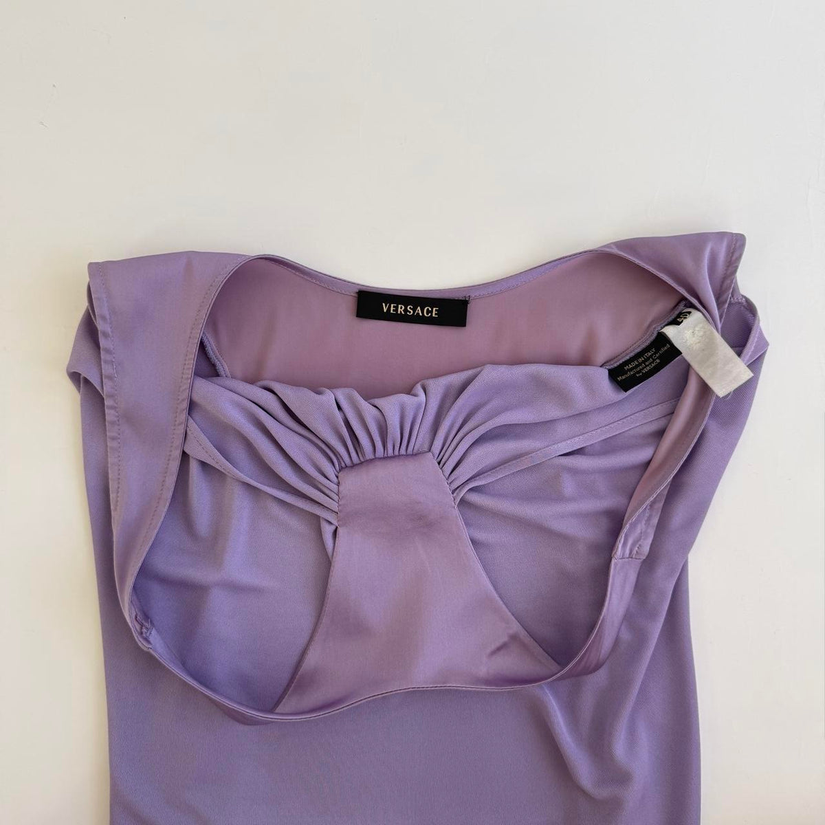Versace Early 2000s Lilac Silk Draped Halter Top