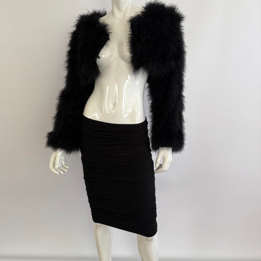 Vintage 1990s Versace Black Ruched Bodycon Mini Skirt
