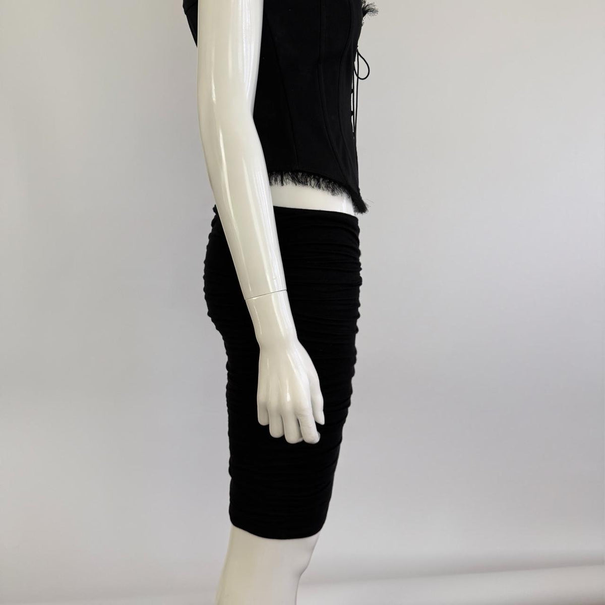 Vintage 90s Versace Black Ruched Bodycon Midi Skirt