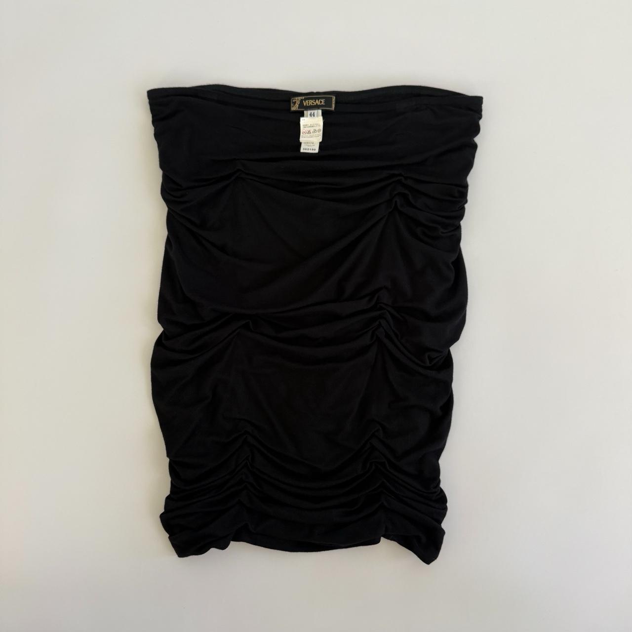Vintage 1990s Versace Black Ruched Bodycon Mini Skirt