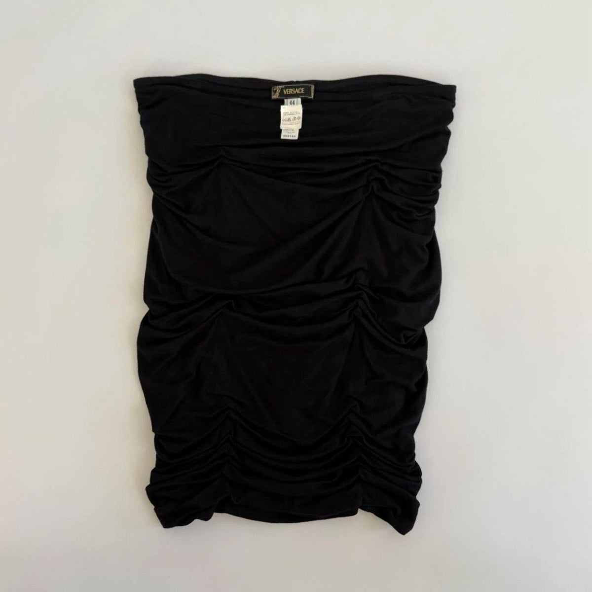 Vintage 90s Versace Black Ruched Bodycon Midi Skirt