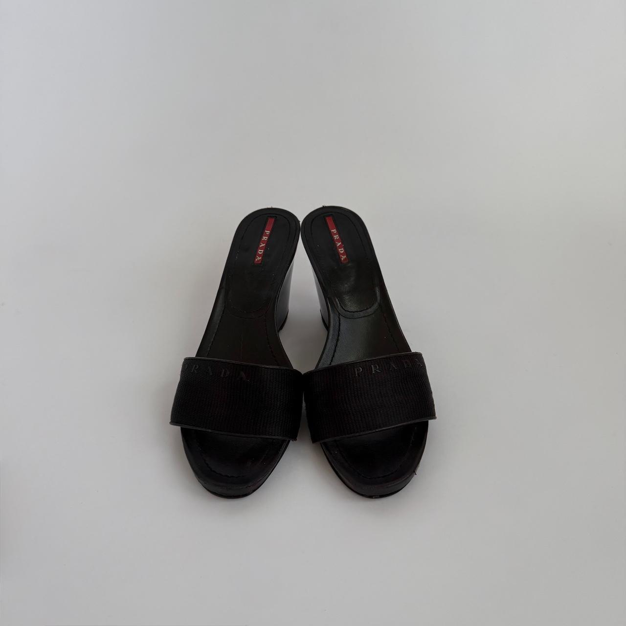 Vintage 90s Prada Sport Linea Rossa Black Wedge Mules