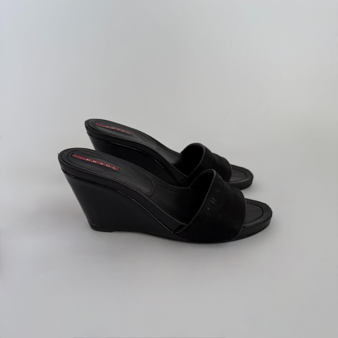 Vintage 90s Prada Sport Linea Rossa Black Wedge Mules