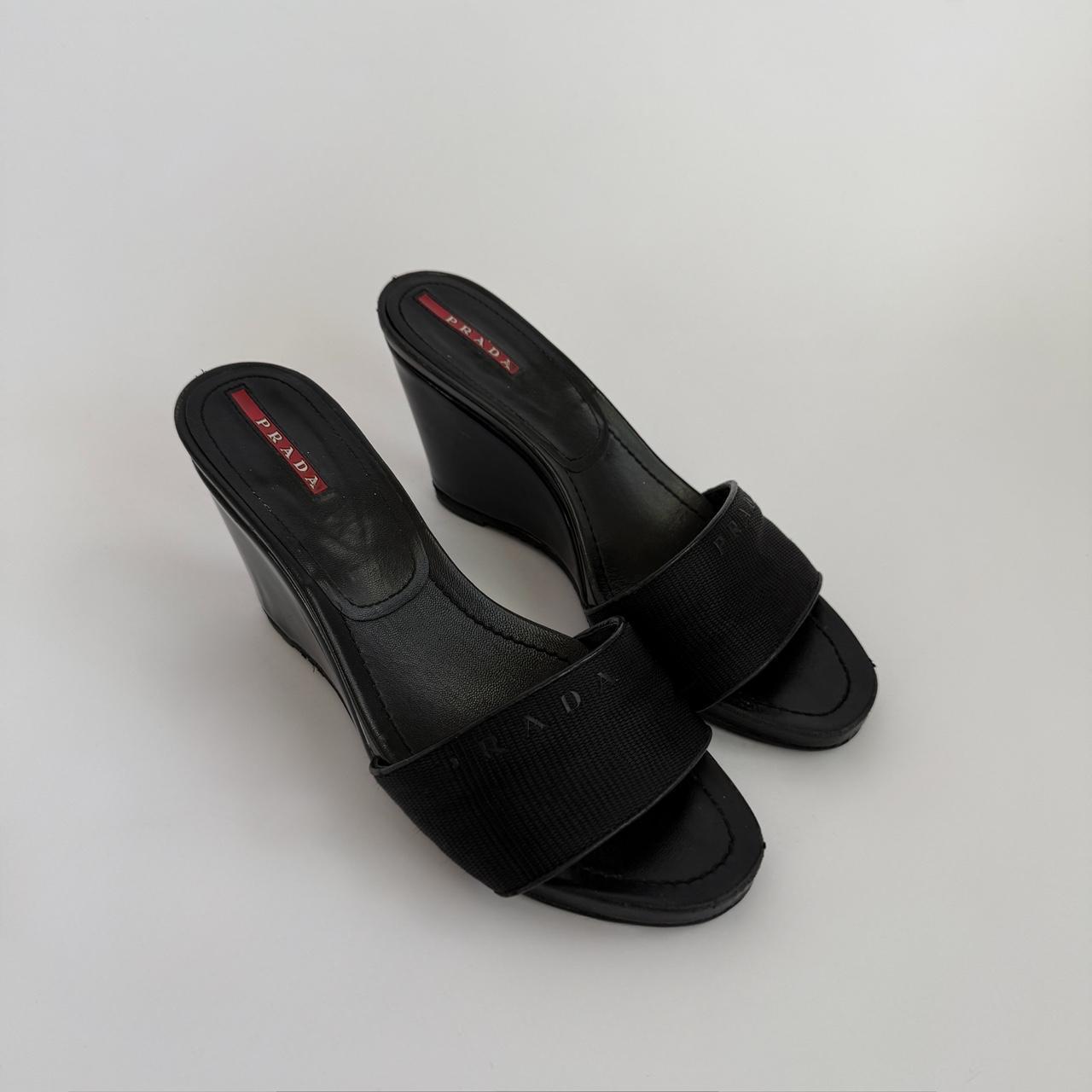 Vintage 90s Prada Sport Linea Rossa Black Wedge Mules