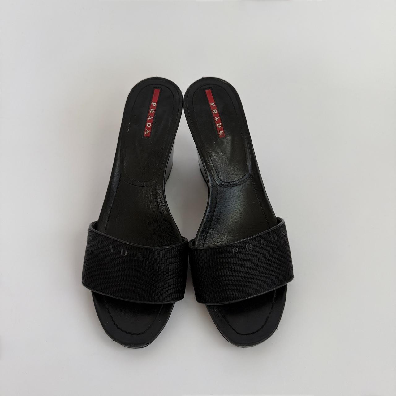 Vintage 90s Prada Sport Linea Rossa Black Wedge Mules