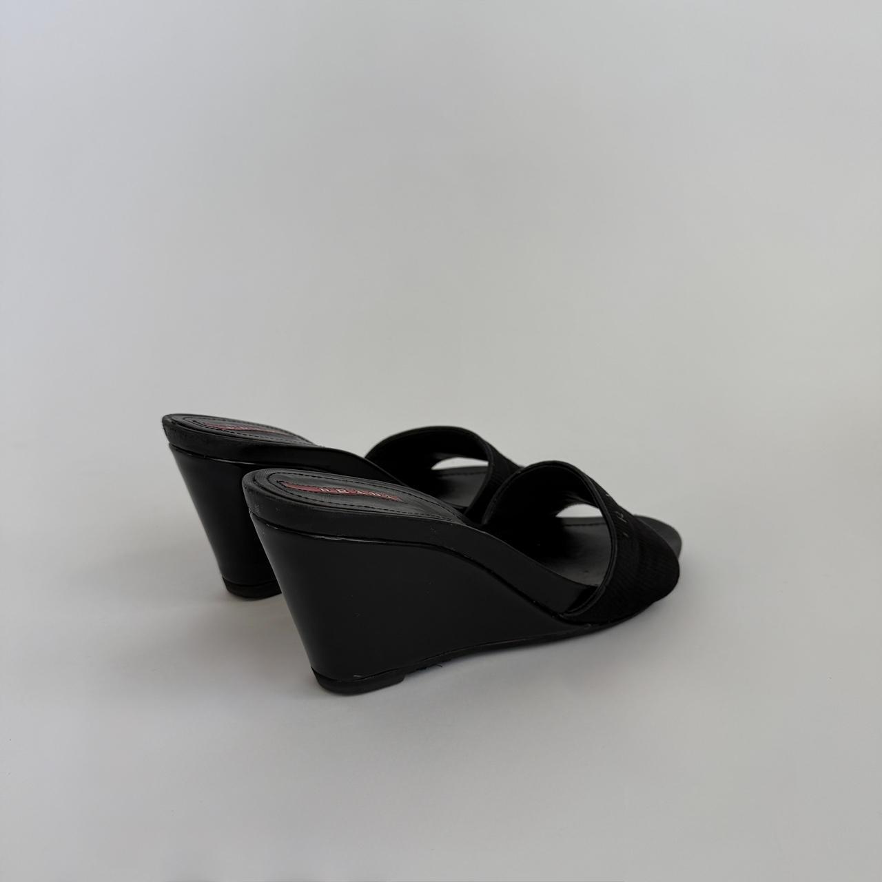 Vintage 90s Prada Sport Linea Rossa Black Wedge Mules