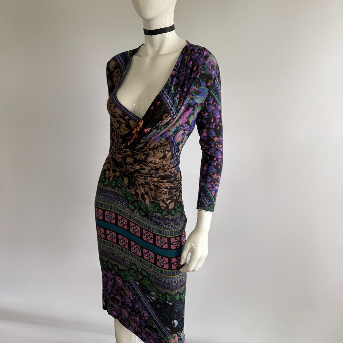 Etro Vintage 2000s Ruched Plunging Jersey Dress