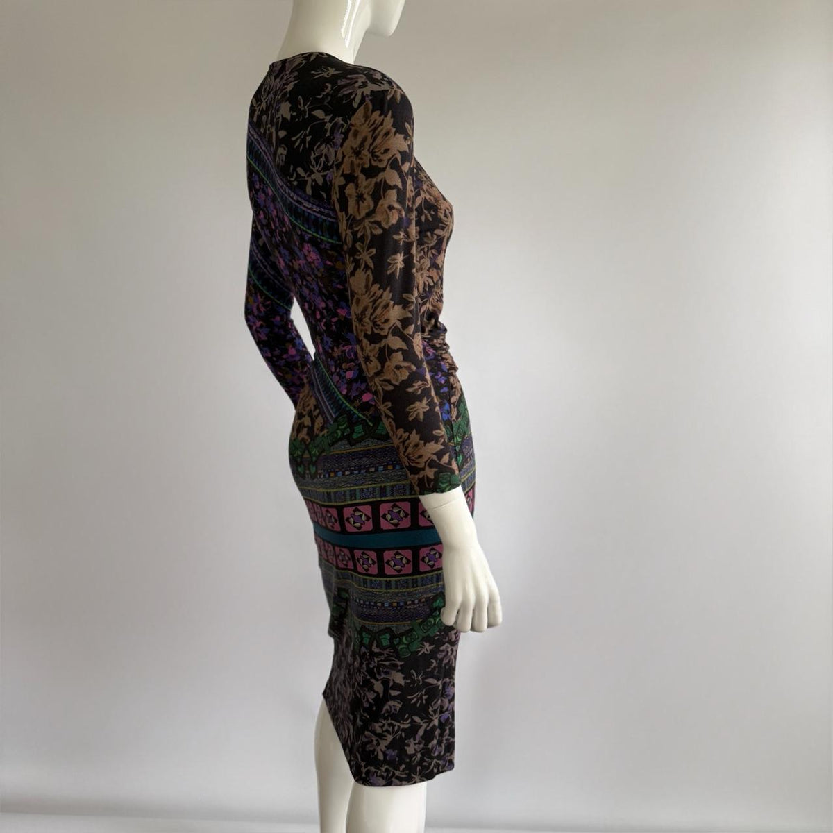 Etro Vintage 2000s Ruched Plunging Jersey Dress