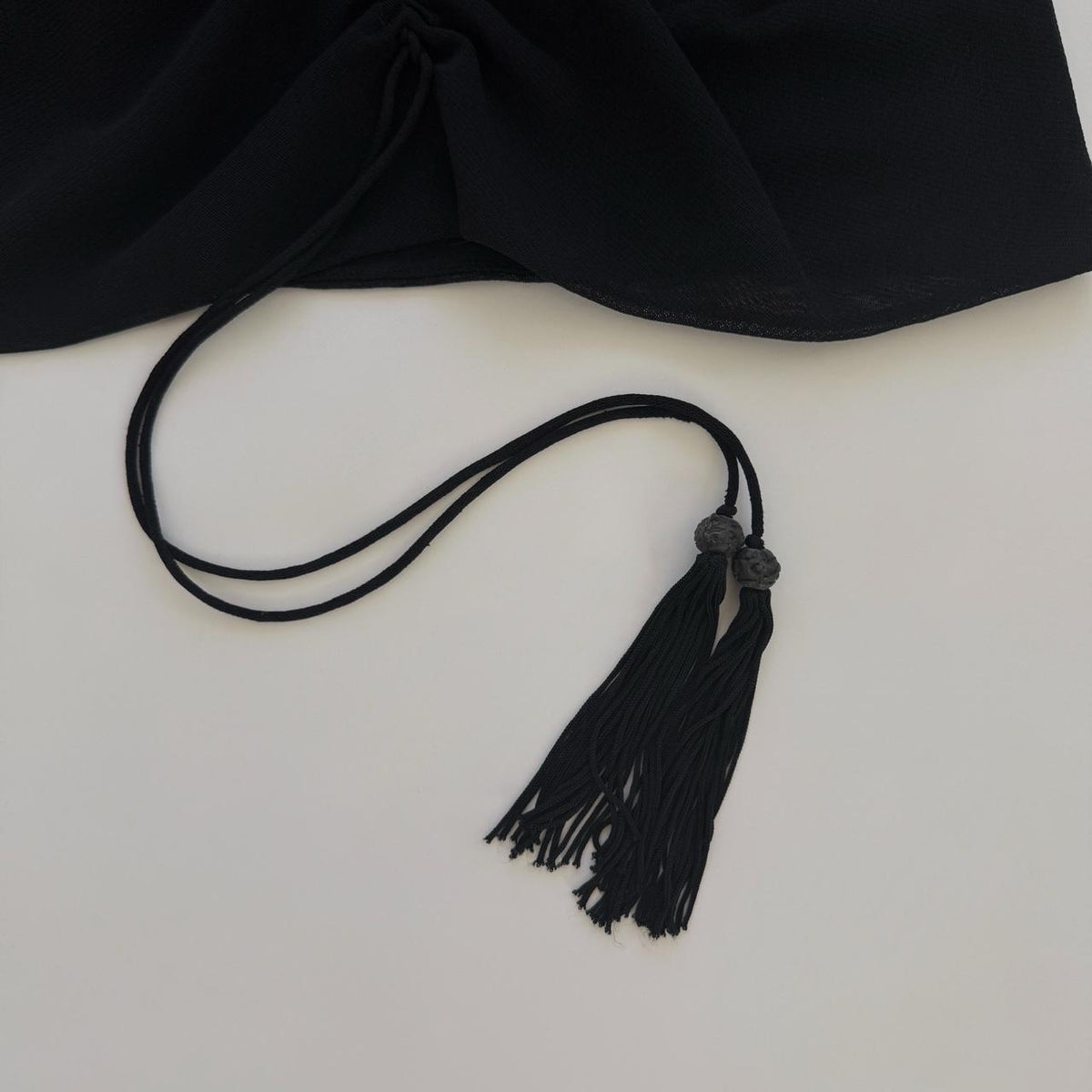 Vivienne Tam Archival Sheer Black Mesh Gathered Front Tassels Top