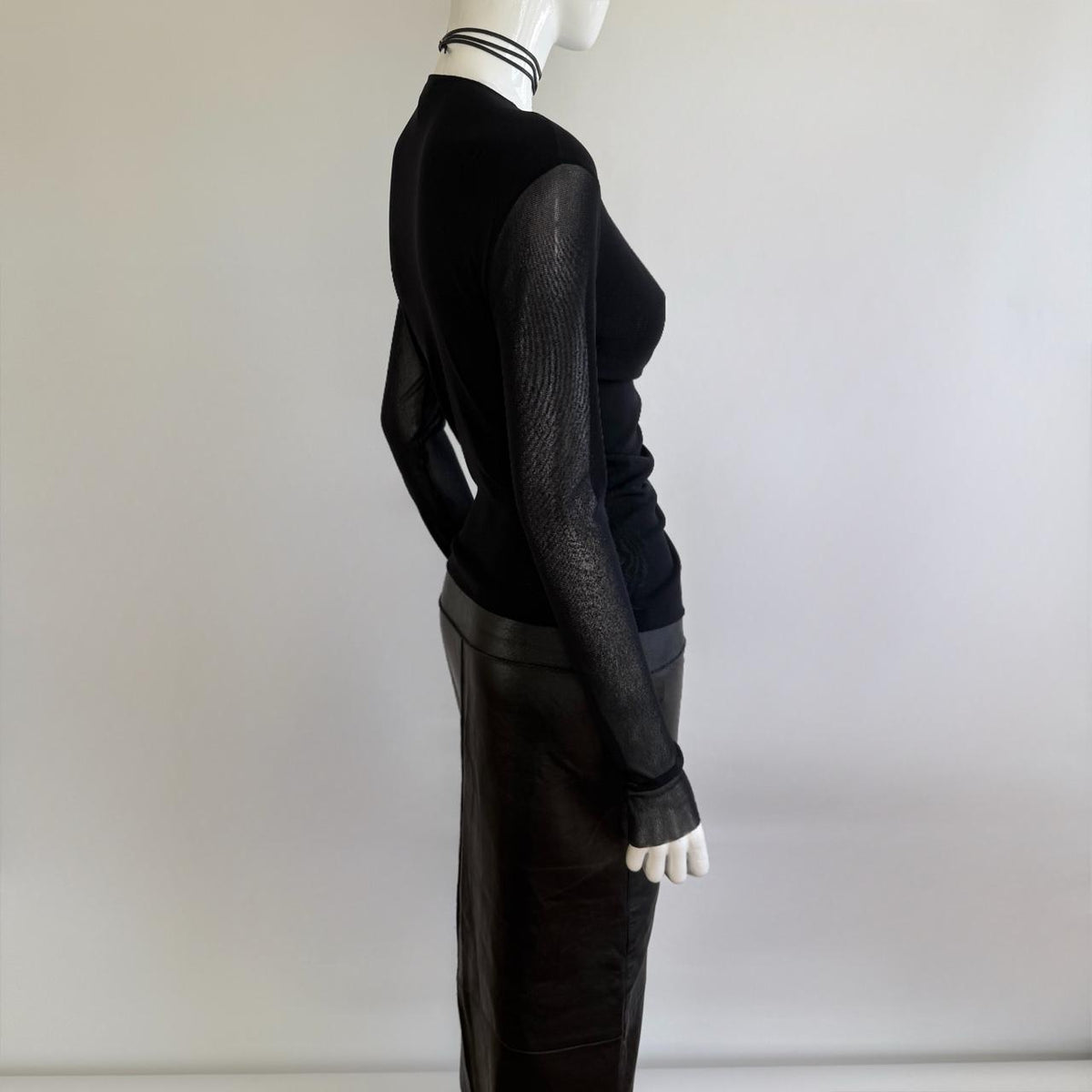 Vivienne Tam Archival Sheer Black Mesh Gathered Front Tassels Top