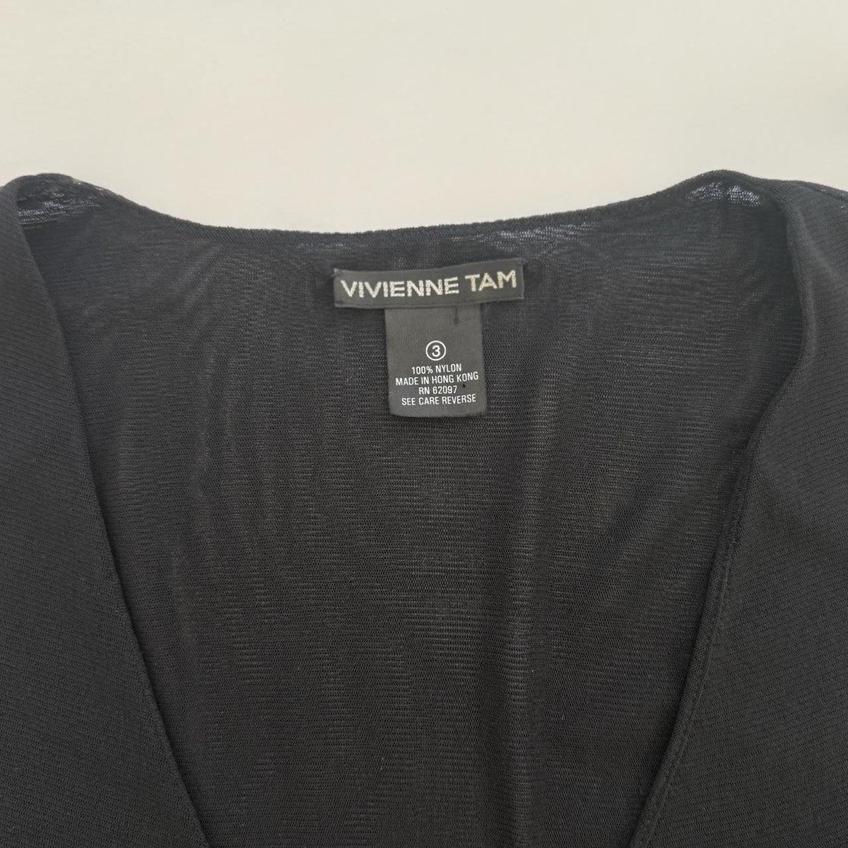 Vivienne Tam Archival Sheer Black Mesh Gathered Front Tassels Top