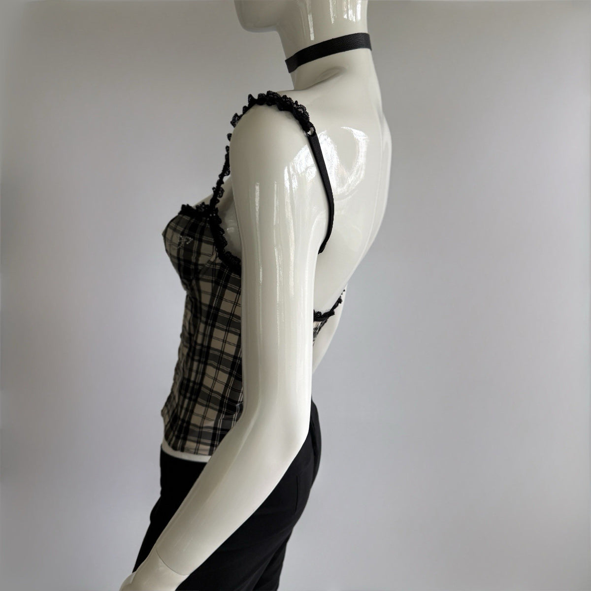 Vintage Blugirl Blumarine Plaid Lace-Trim Bustier Top
