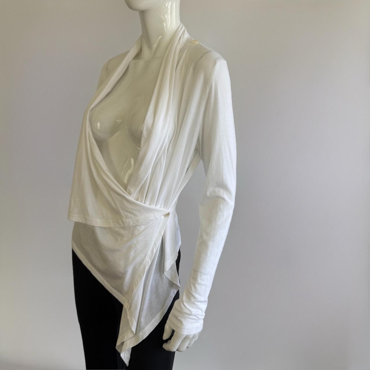 Archival 90s Morgane Le Fay Draped Wrap Top - White Minimalist Avant-Garde