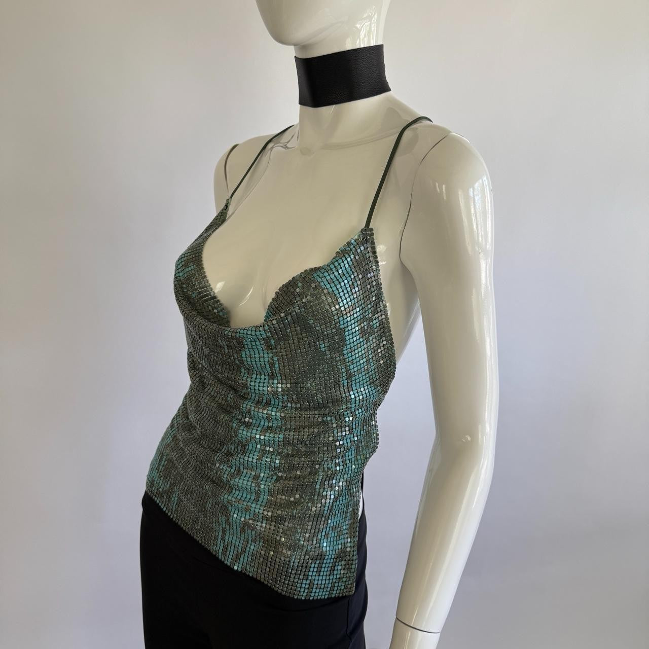 Morgan De Toi Archival 90s Snake Print Cowl Neck Chainmail Top