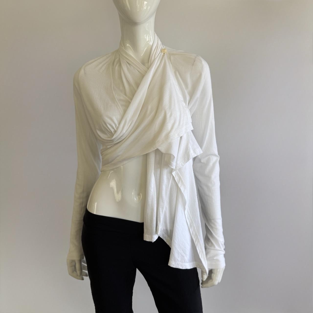 Archival 90s Morgane Le Fay Draped Wrap Top - White Minimalist Avant-Garde