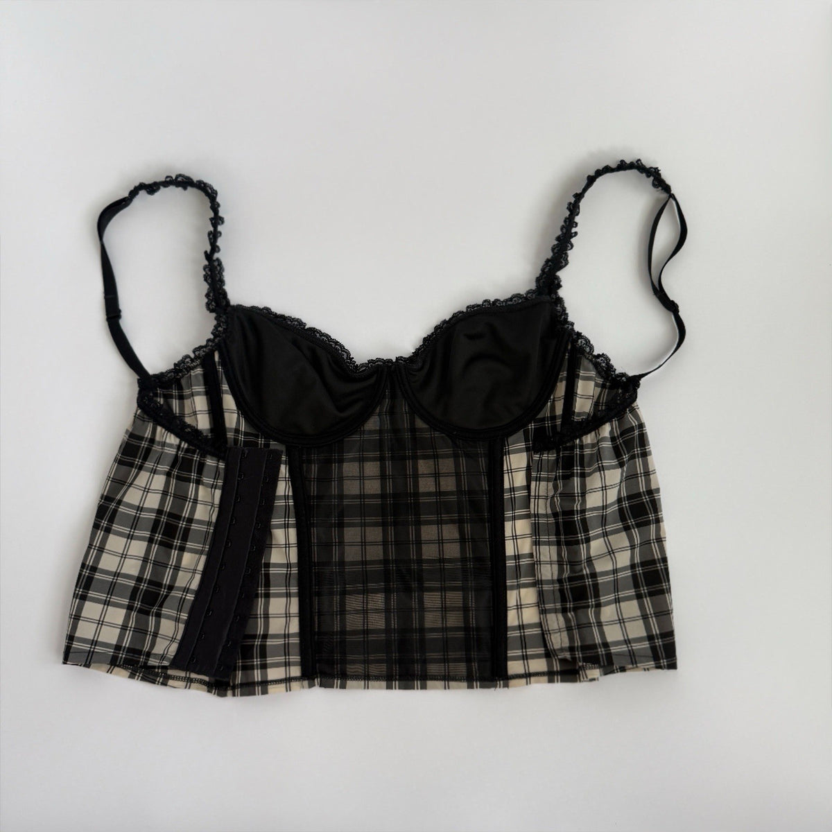 Vintage Blugirl Blumarine Plaid Lace-Trim Bustier Top