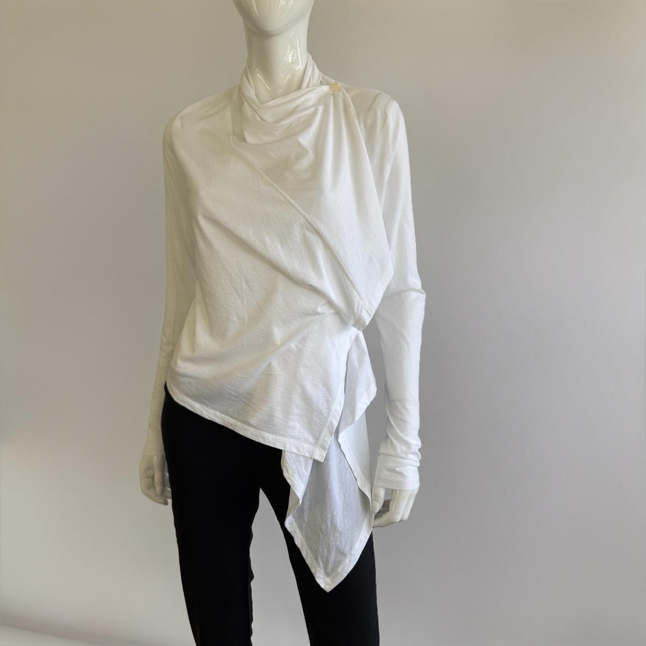 Archival 90s Morgane Le Fay Draped Wrap Top - White Minimalist Avant-Garde
