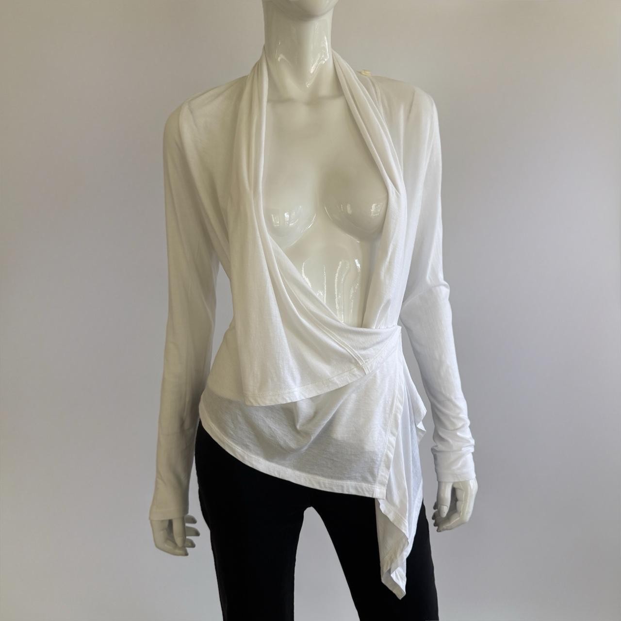 Archival 90s Morgane Le Fay Draped Wrap Top - White Minimalist Avant-Garde