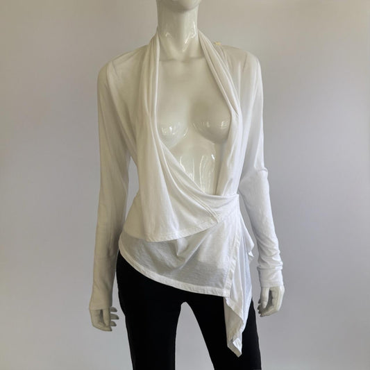 Archival 90s Morgane Le Fay Draped Wrap Top - White Minimalist Avant-Garde