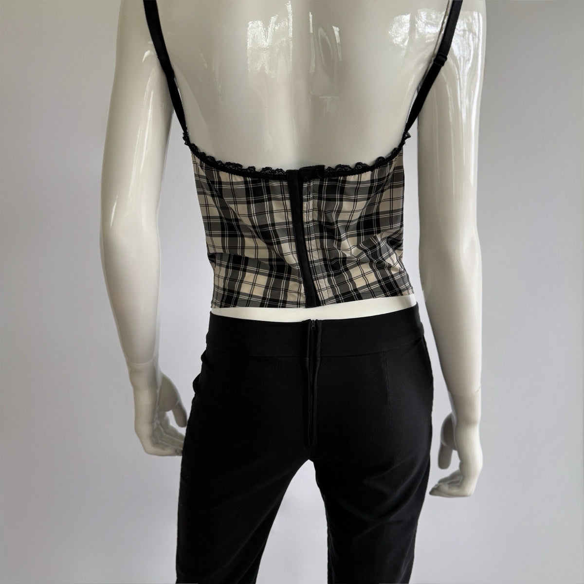 Vintage Blugirl Blumarine Plaid Lace-Trim Bustier Top