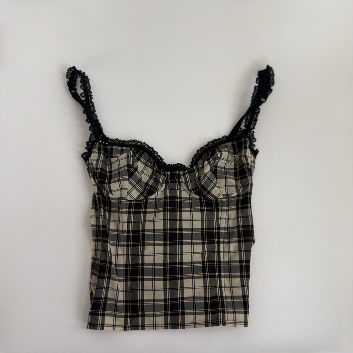 Vintage Blugirl Blumarine Plaid Lace-Trim Bustier Top