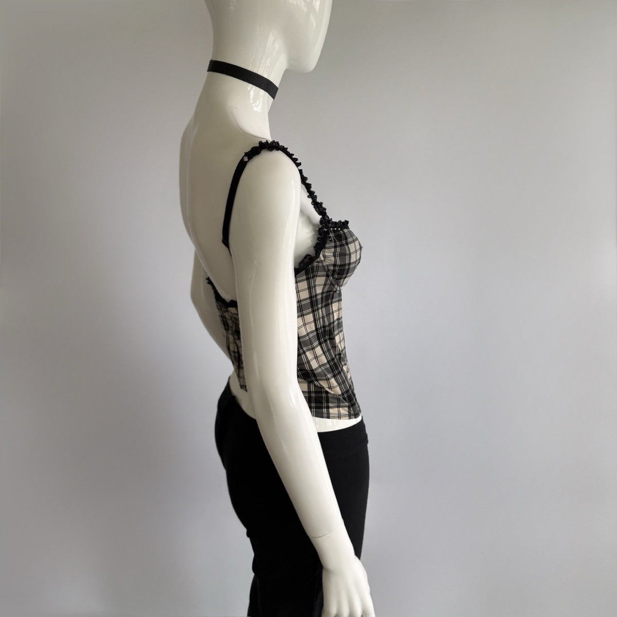 Vintage Blugirl Blumarine Plaid Lace-Trim Bustier Top