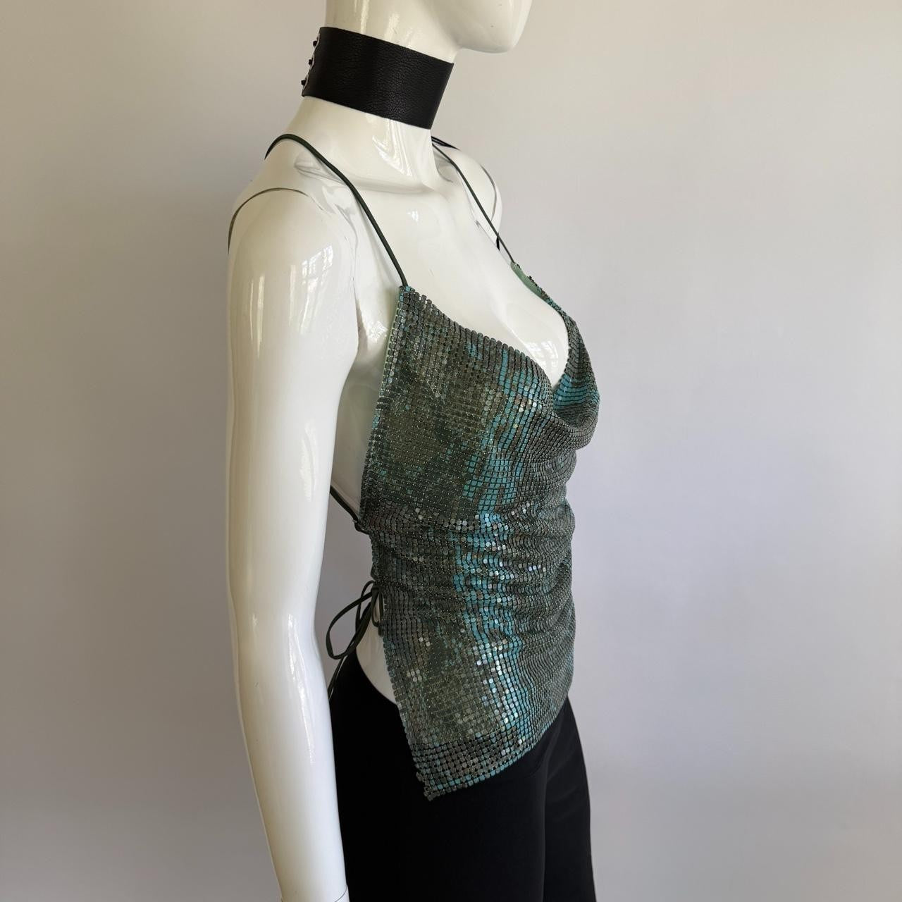 Morgan De Toi Archival 90s Snake Print Cowl Neck Chainmail Top