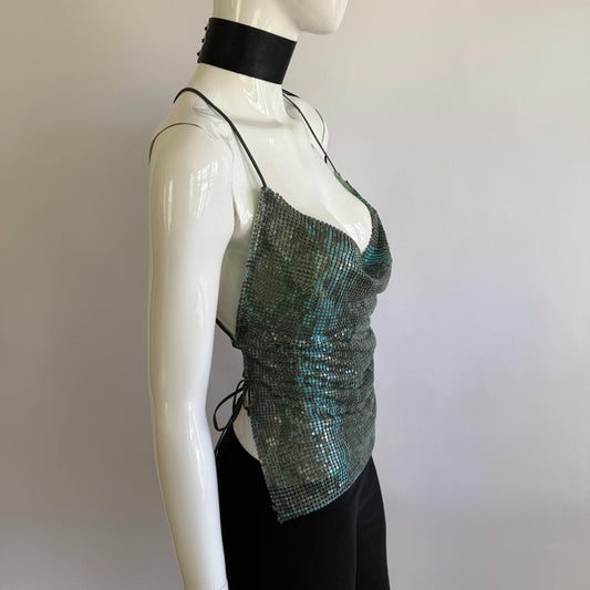 Morgan De Toi Archival 90s Snake Print Cowl Neck Chainmail Top