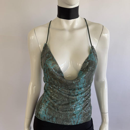 Morgan De Toi Archival 90s Snake Print Cowl Neck Chainmail Top
