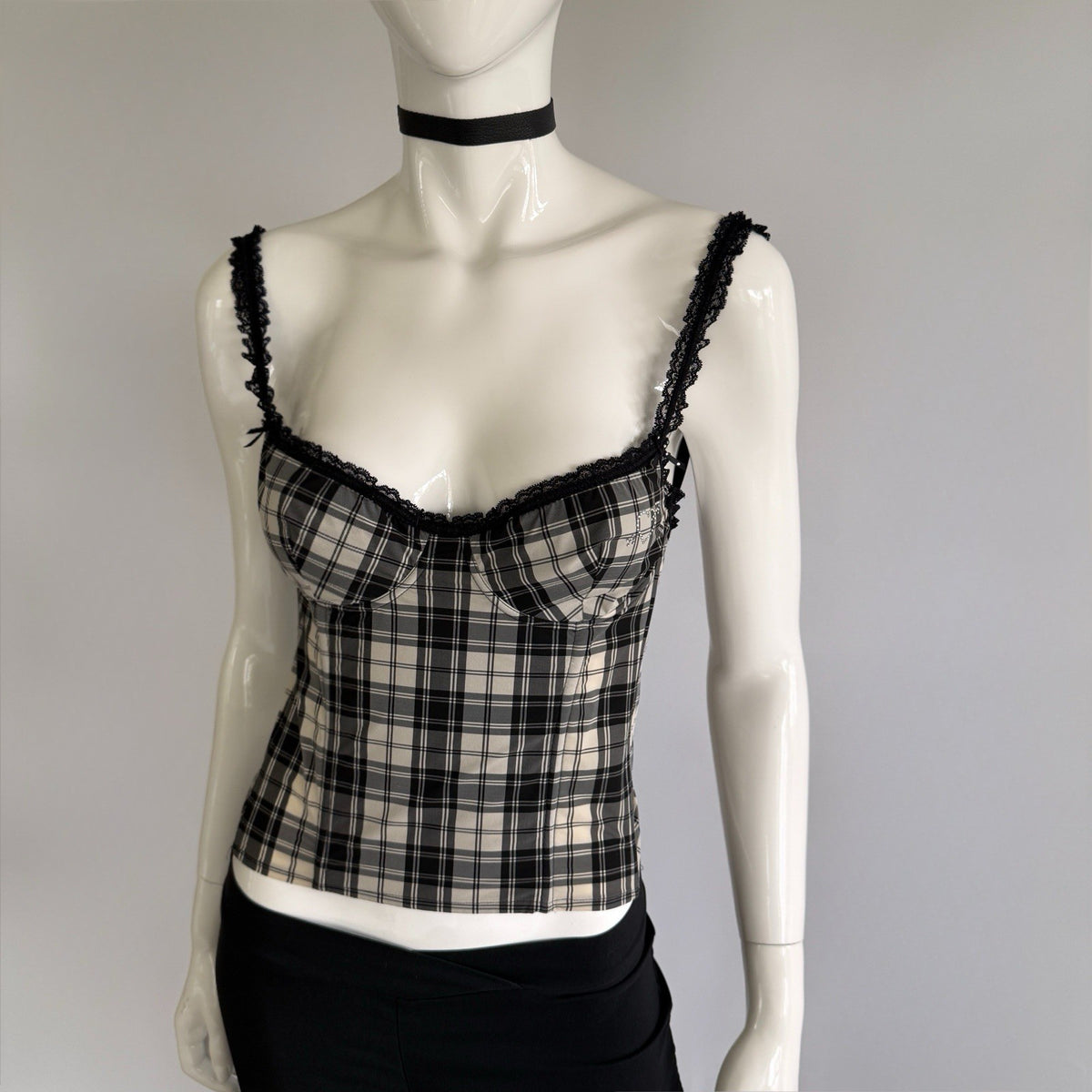 Vintage Blugirl Blumarine Plaid Lace-Trim Bustier Top